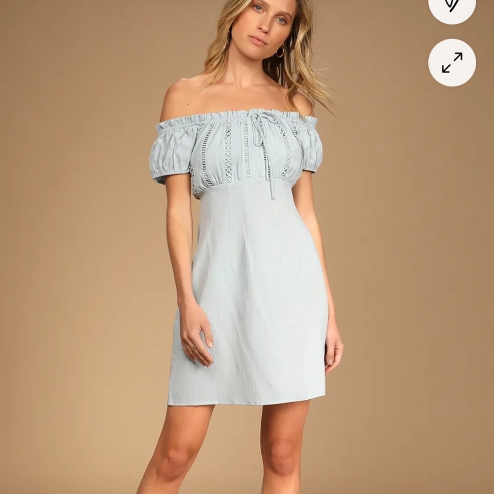 Lulus light blue off shoulder mini dress XS